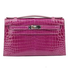 Hermes Kelly Pochette Violet in Niloticus Shiny Crocodile with Silver HDW