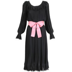 Retro 1974 Christian Dior Haute Couture Black Silk Chiffon Pleated Dress No.00299I