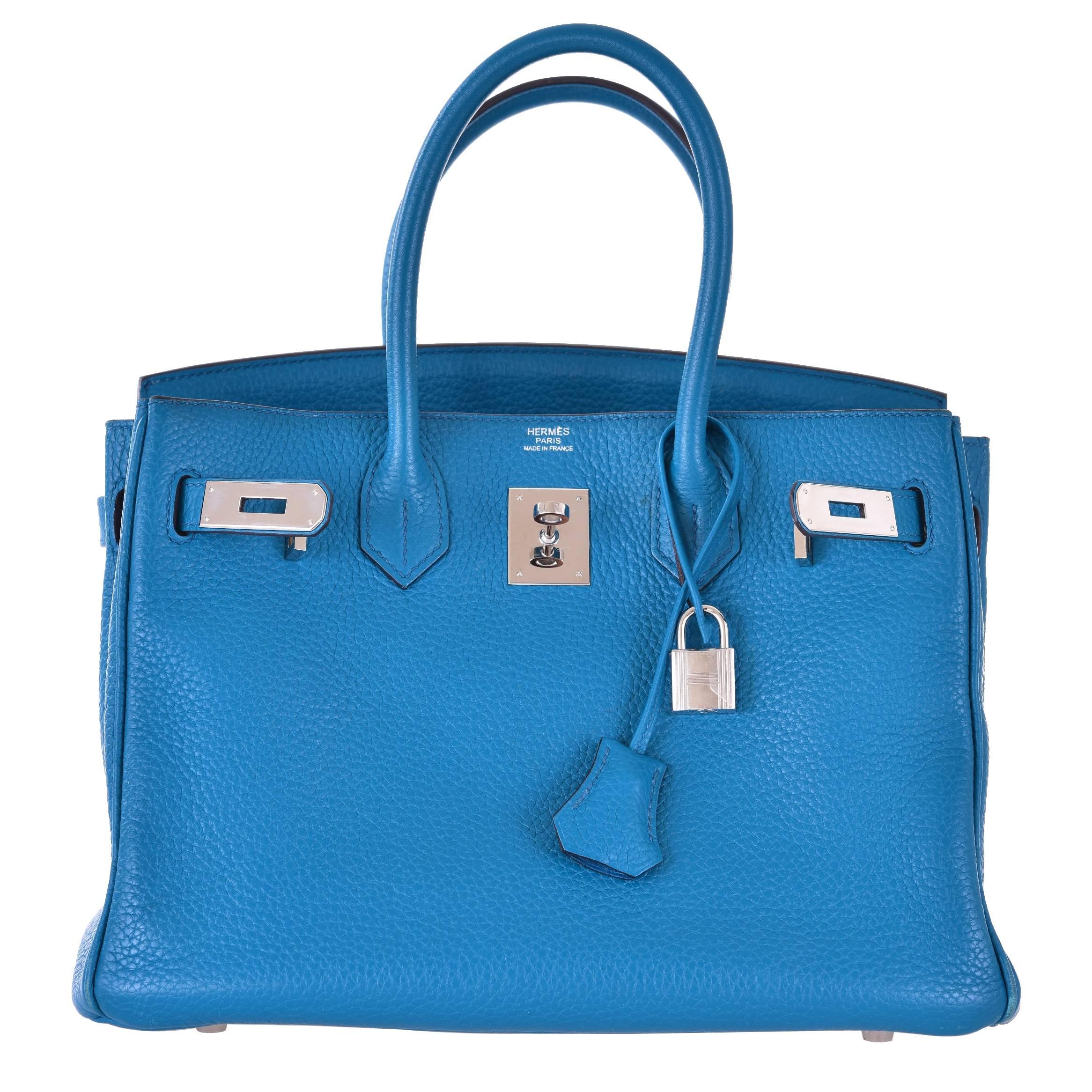 Hermes Birkin Bag 30cm Blue Izmir Palladium Hardware JaneFinds