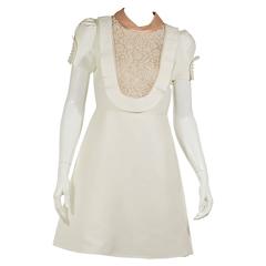 White & Tan Valentino Cotton Bibbed A-Line Dress