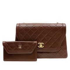 Chanel Chocolate Brown Leather Cross Body Flap Bag with wallet