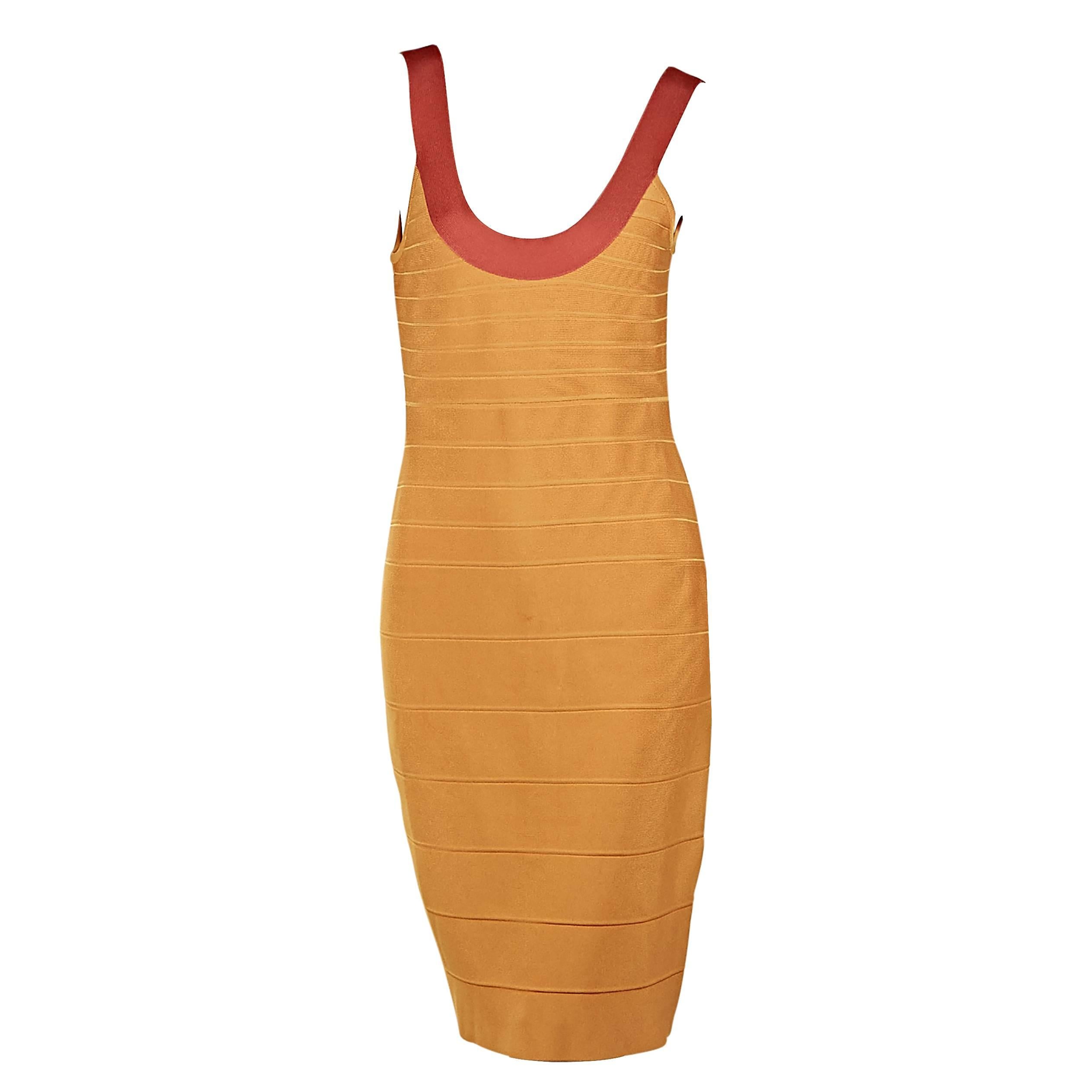 Yellow & Orange Herve Leger Bandage Dress