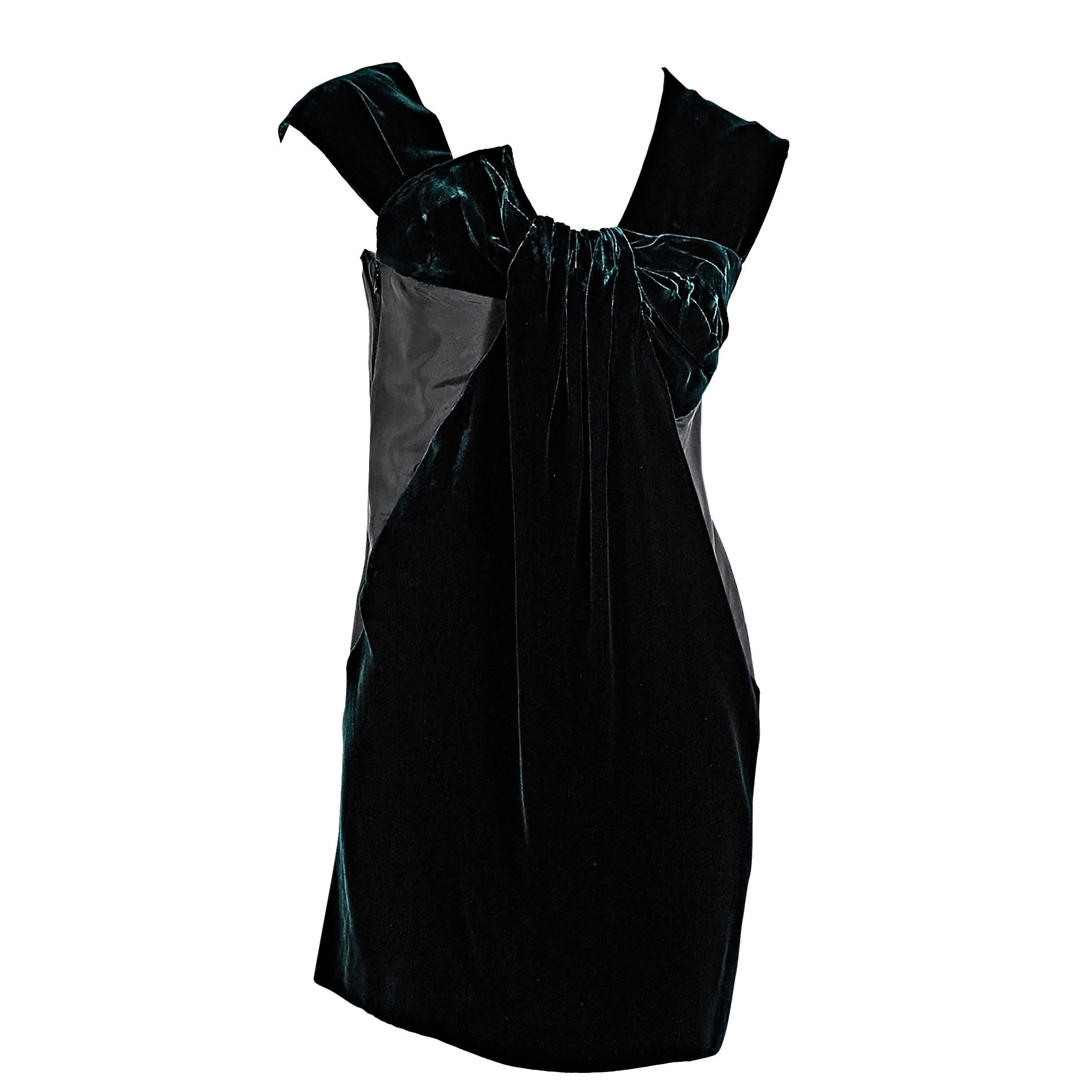 Miu Miu Green Velvet & Black Silk Bow Dress