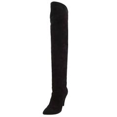 Saint Laurent Black Cat Suede Thigh High Boots sz 39 rt $1, 495