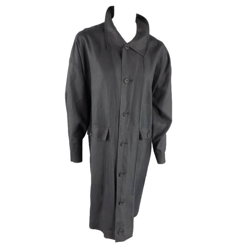 Eskandar Charcoal Linen Overcoat, One Size 