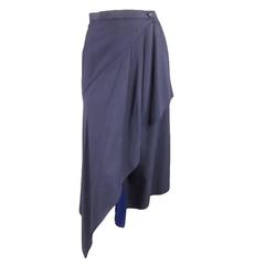 ISSEY MIYAKE Size S Blue Wool Blend Wrap Skirt