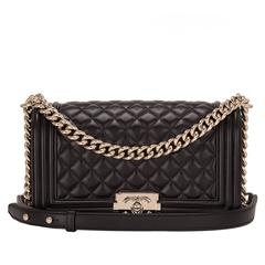 Chanel Black Quilted Lambskin Medium Boy Bag