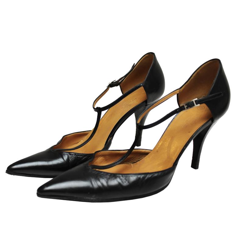 Hermes Black Leather T Bar Shoes At 1stdibs Hermes Black Leather T Bar Shoes For