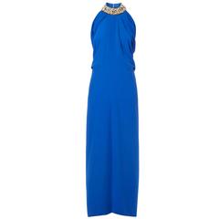 Vintage Pierre Cardin haute couture blue gown, circa 1970