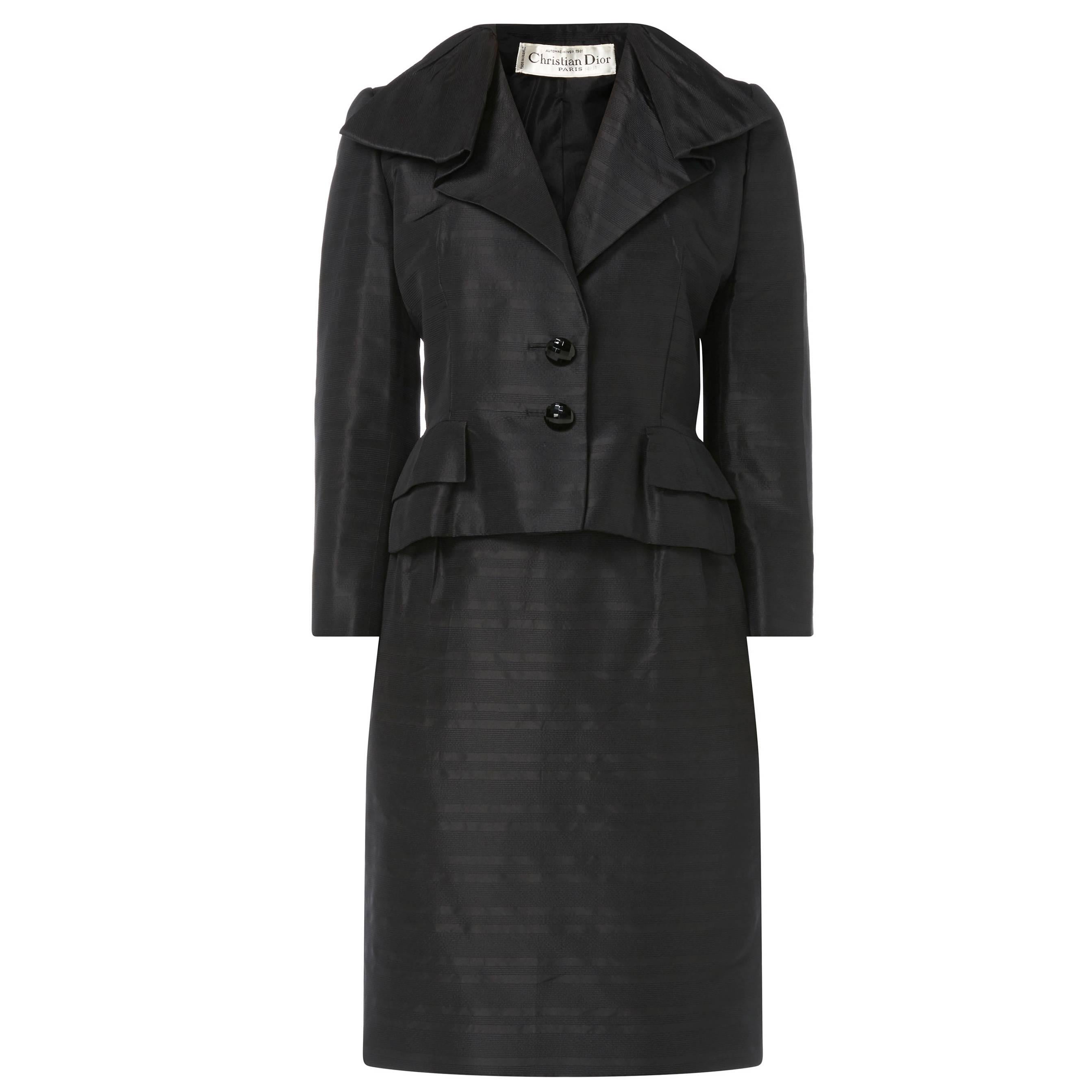 Dior haute couture black skirt suit, Autumn/Winter 1981 For Sale