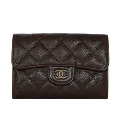 Chanel Brown Quilted Caviar Leather Flap Short Wallet SHW