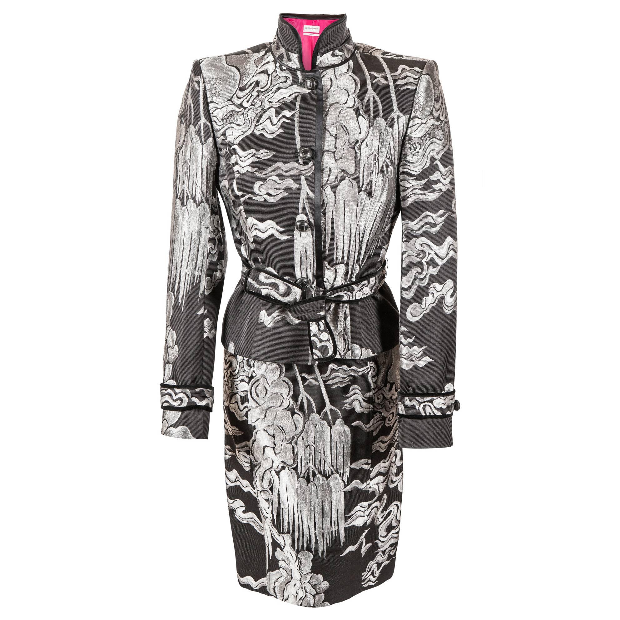 Tom Ford for Yves Saint Laurent Fall 2004 Chinoiserie Suit Jacket & Skirt For Sale