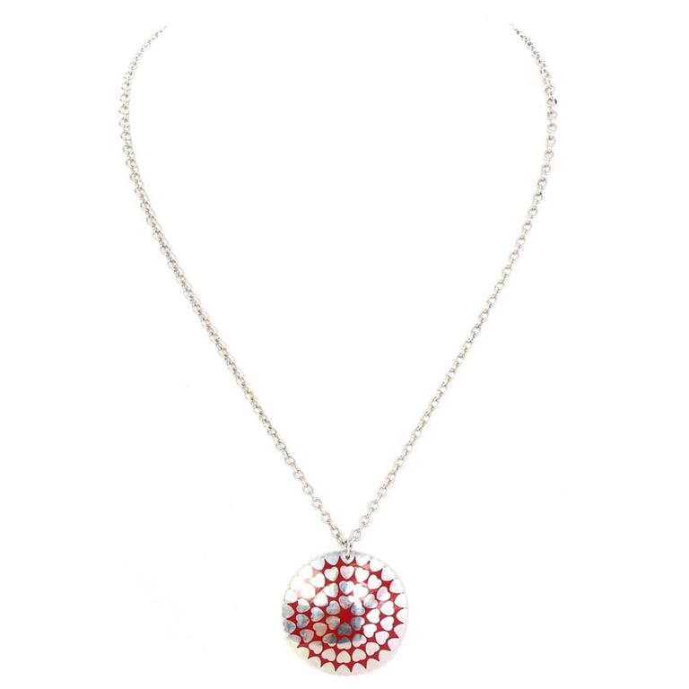 Tiffany and Co. Sterling and Red Heart Printed Pendant Necklace For