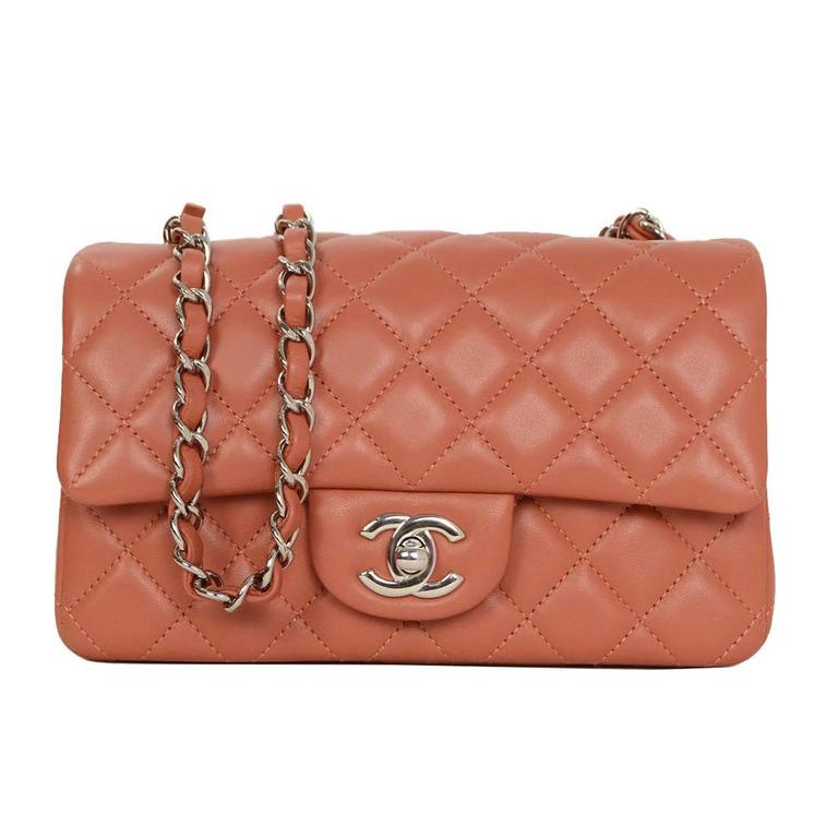 Chanel '15 Dark Orange Quilted Lambskin Rectangle Mini Flap Bag SHW For ...