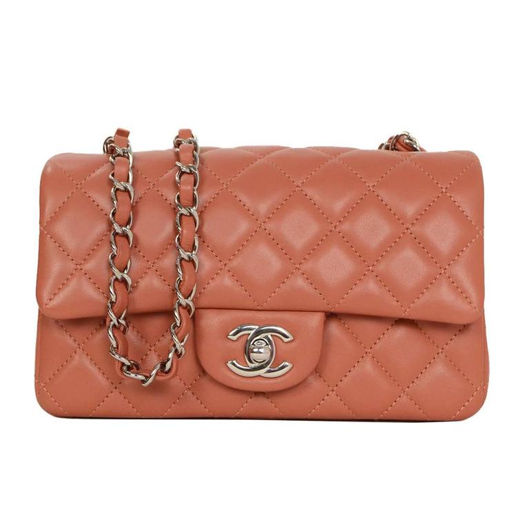 Chanel '15 Dark Orange Quilted Lambskin Rectangle Mini Flap Bag SHW For