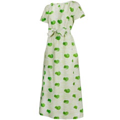 Courreges Polished Cotton Green & White Watercolor Print Day Dress Ca.1975