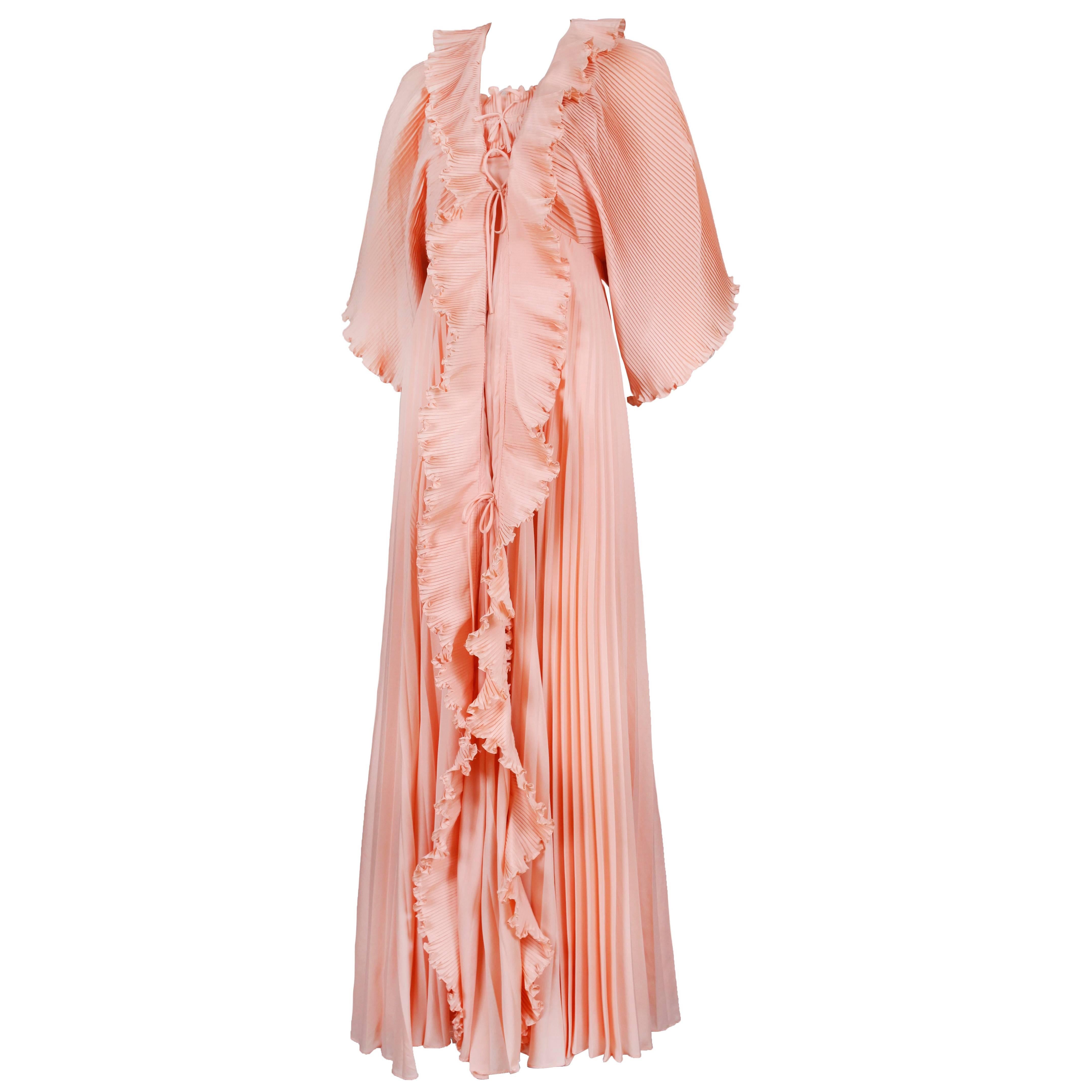 Zandra Rhodes Peach Pink Pleated Evening Dress and Robe Ensemble at ...