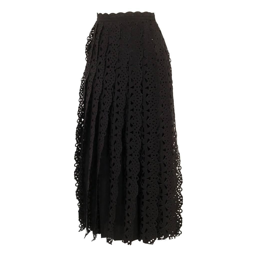 Issey Miyake FETE Pleated Lace Cutout Skirt