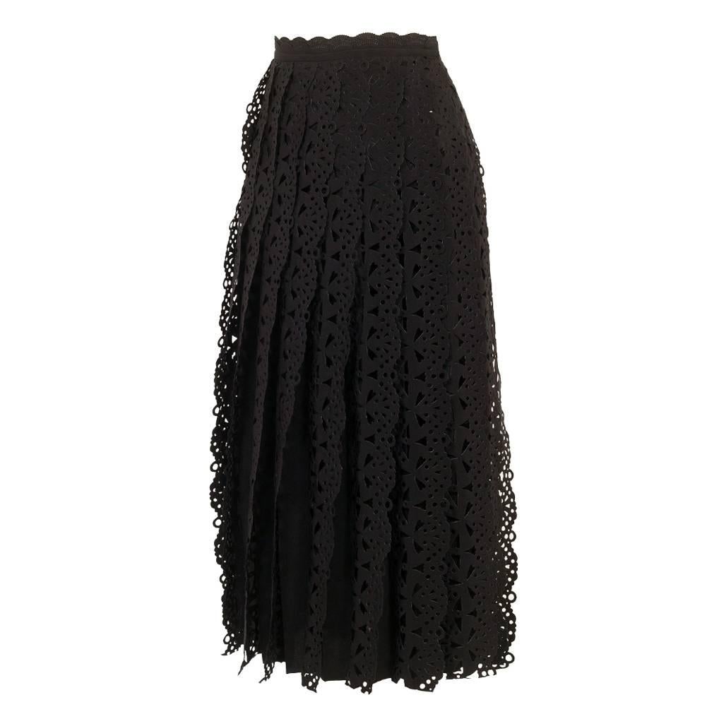 Issey Miyake FETE Pleated Lace Cutout Skirt 