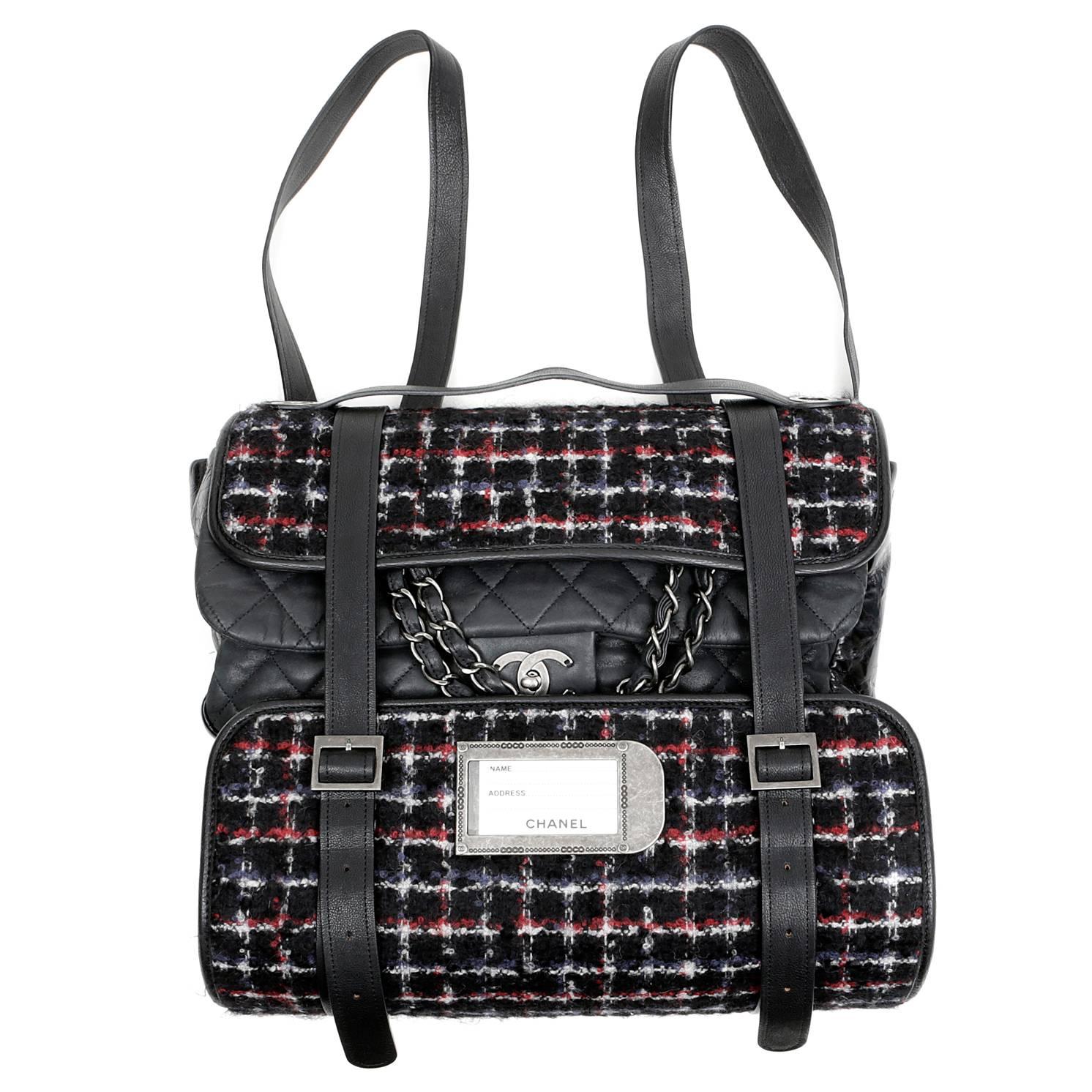Chanel Black Tweed Runway Rolled Backpack- TWO BAGS