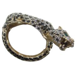 Sleek Crystal Encrusted Enamel Panther Bracelet 