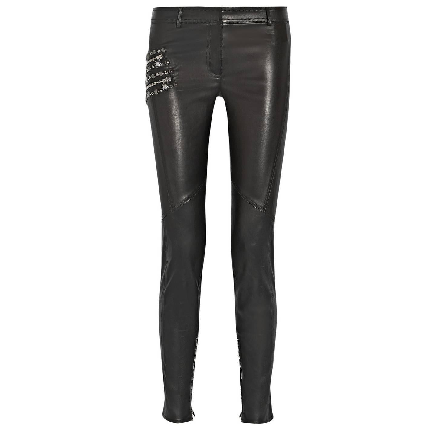 Versace Embellished mid-rise skinny leather pants 