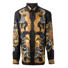 VERSACE 100% Seide schwarz bedrucktes Herrenhemd