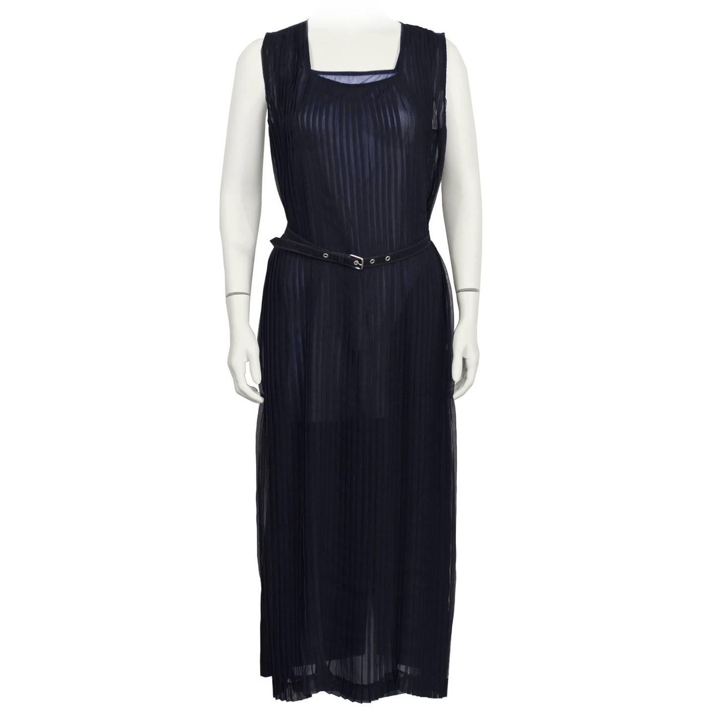 1980's Comme des Garcons Navy Pleated Dress