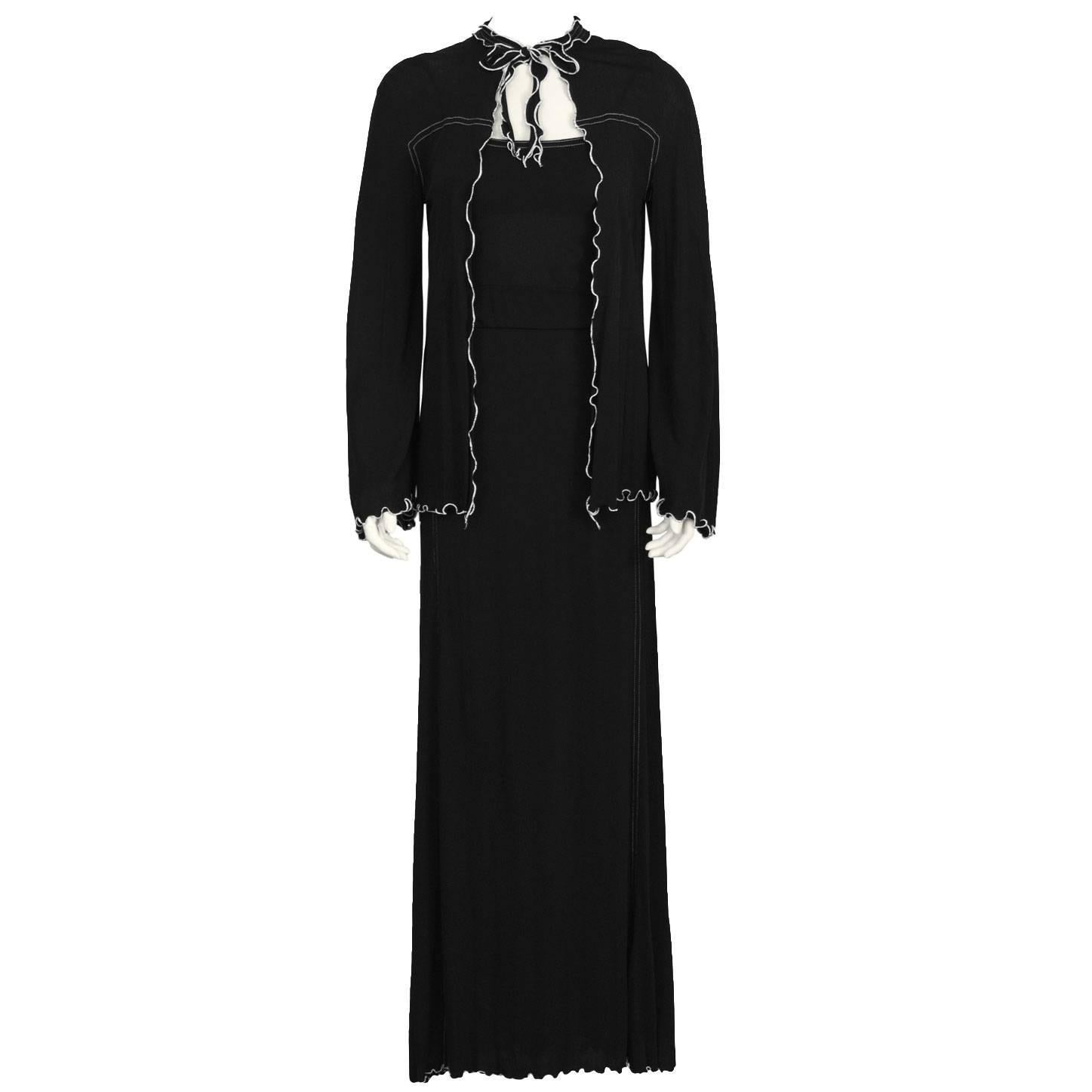 1970's Anna Beltroa Black Jersey Maxi Dress and Jacket Set For Sale