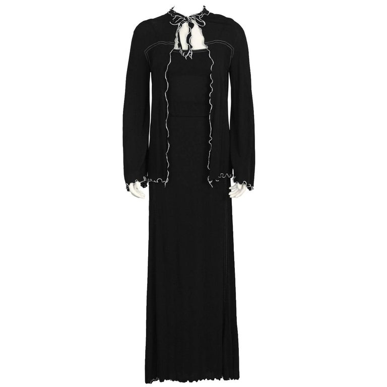 1970's Anna Beltroa Black Jersey Maxi Dress and Jacket Set