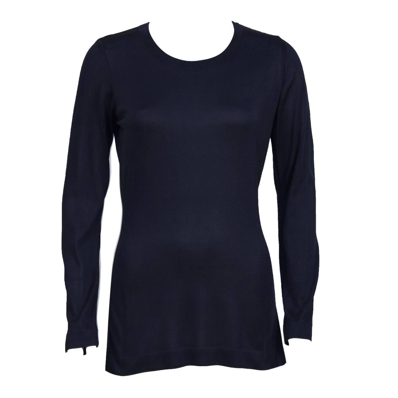 1990's Chanel Navy Classic Long Sleeve Top  For Sale