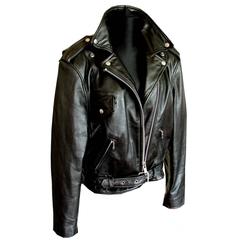 Vintage Black Leather Motorcycle Jacket Ladies 1980s Size 12 