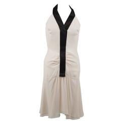CHANEL White & Black Silky HALTERNECK DRESS Skater Style 9