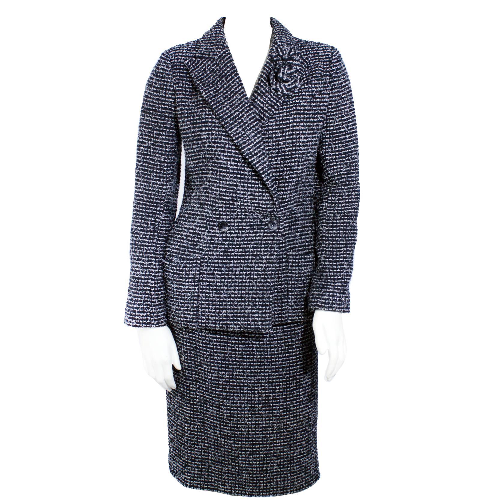 Chanel Black And White Tweed Two Piece Skirt Suit  For Sale