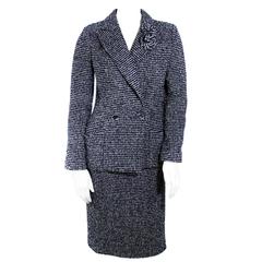 Chanel Black And White Tweed Two Piece Skirt Suit 