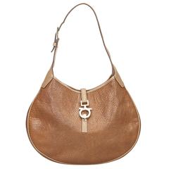 Retro Embossed Leather Gancini Shoulder Bag - Salvatore Ferragamo