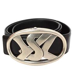 Yves Saint Laurent Black Leather Belt sz 80 SHW
