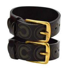 Chanel Black Leather Coco Double Buckle Bracelet GHW