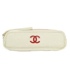 Chanel Elfenbeinfarbenes Bleistiftetui aus Leder SHW