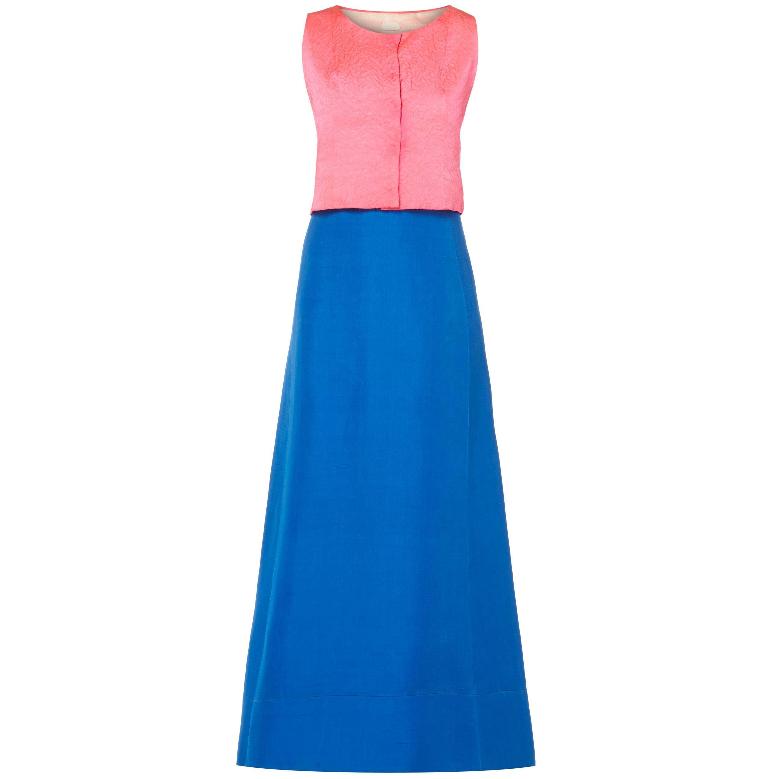 Balenciaga pink top with blue skirt, circa 1968 For Sale