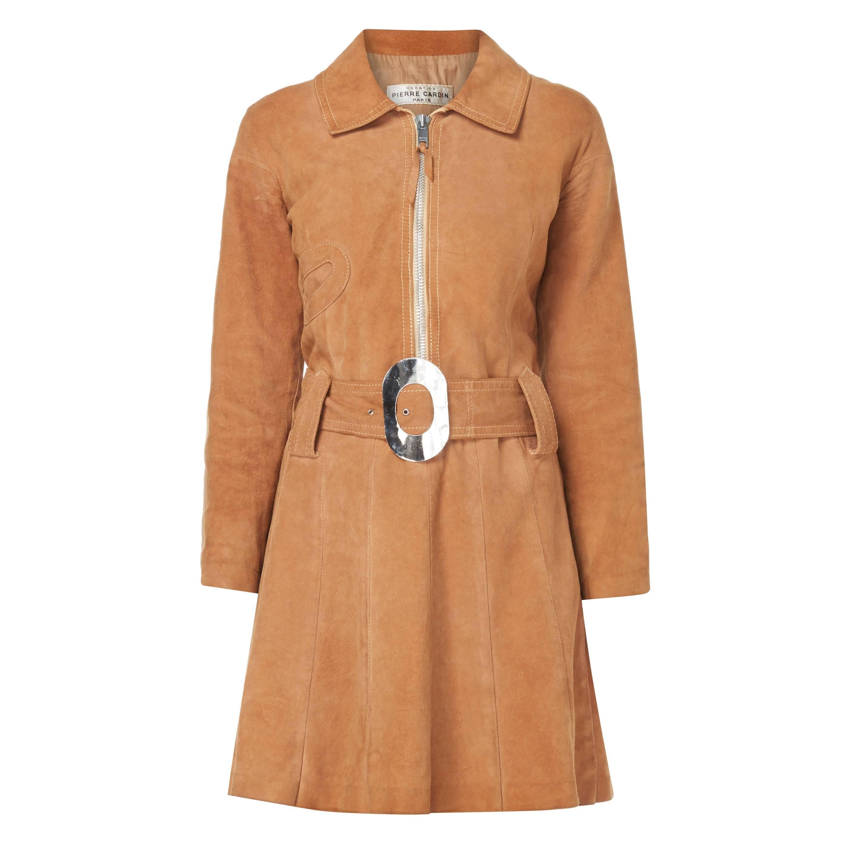 Pierre Cardin brown suede dress, circa 1968 For Sale