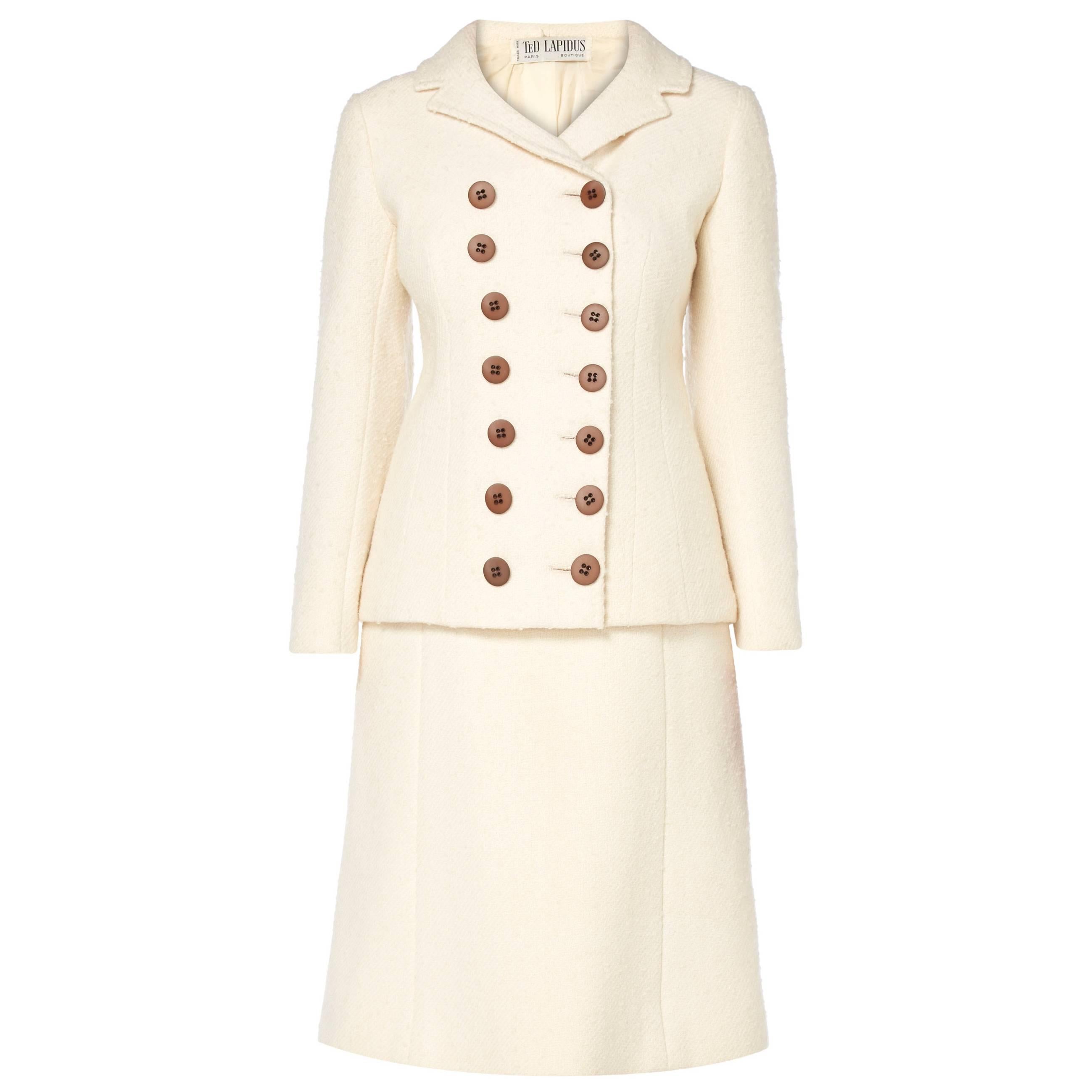 Ted Lapidus ivory skirt suit, circa 1965 For Sale