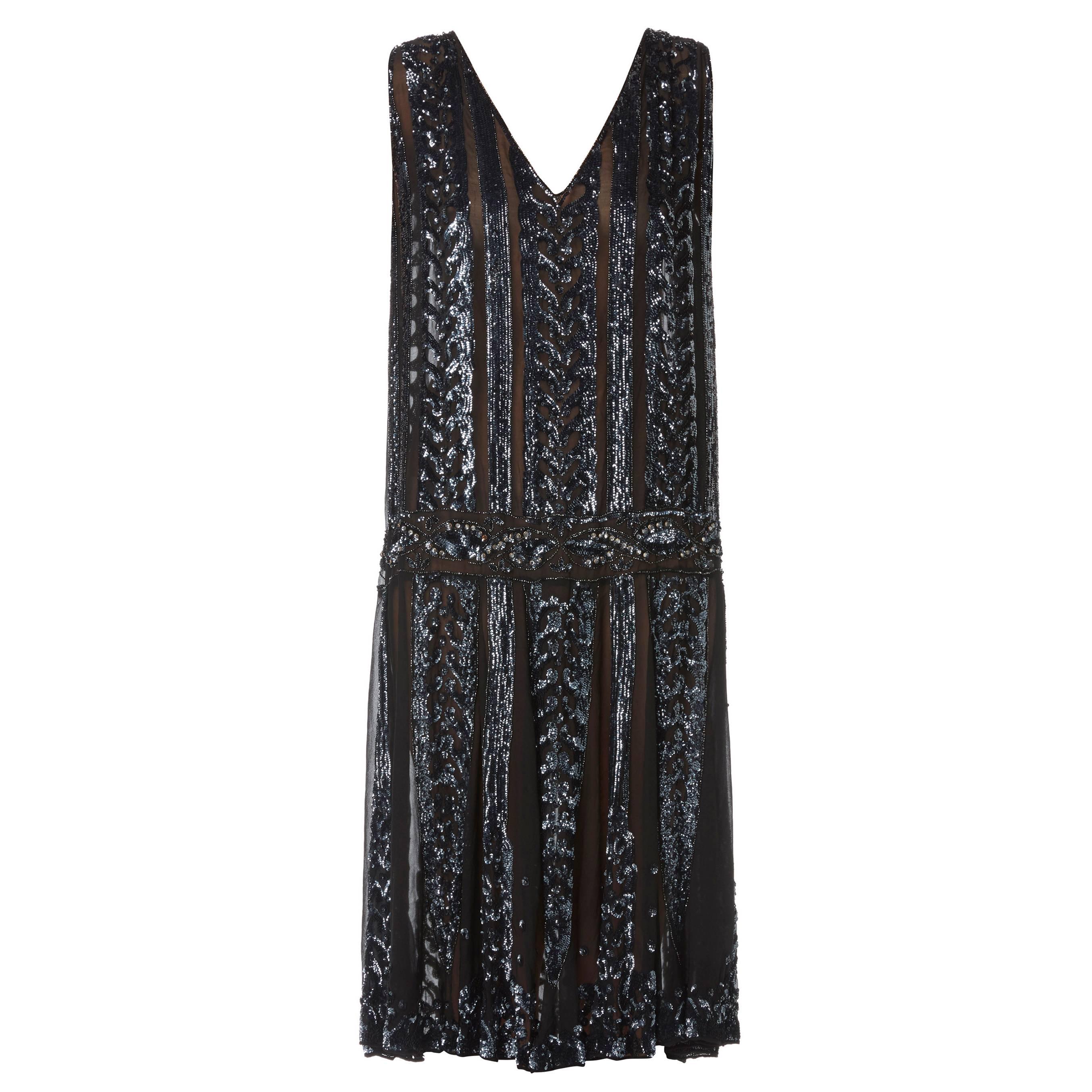 Great Unknown black silk flapper dress, circa 1928 For Sale