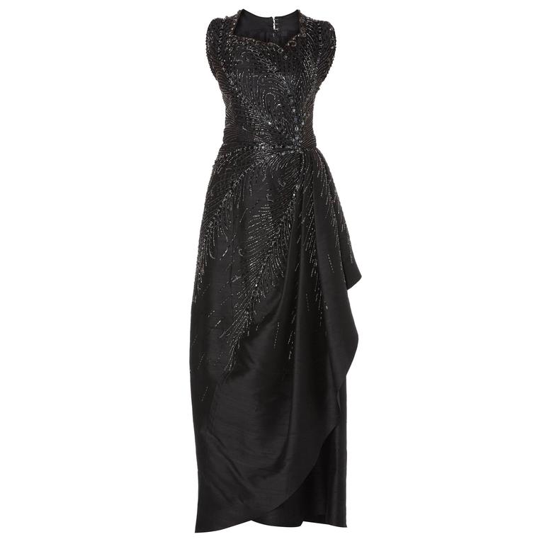 Bruyere Haute couture black silk dress, circa 1955 For Sale at 1stDibs