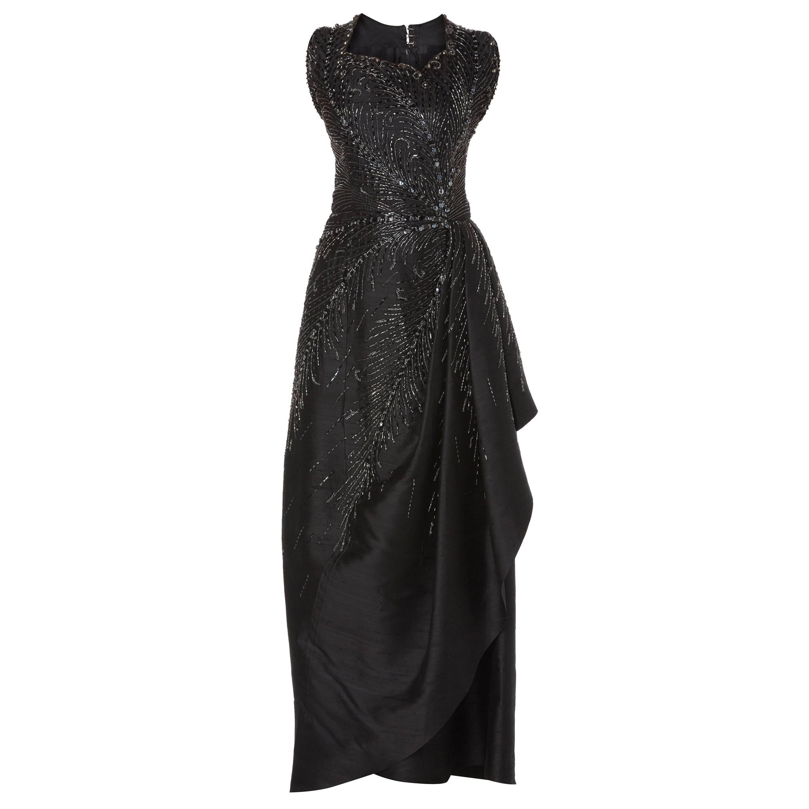 Bruyere Haute couture black silk dress, circa 1955 For Sale