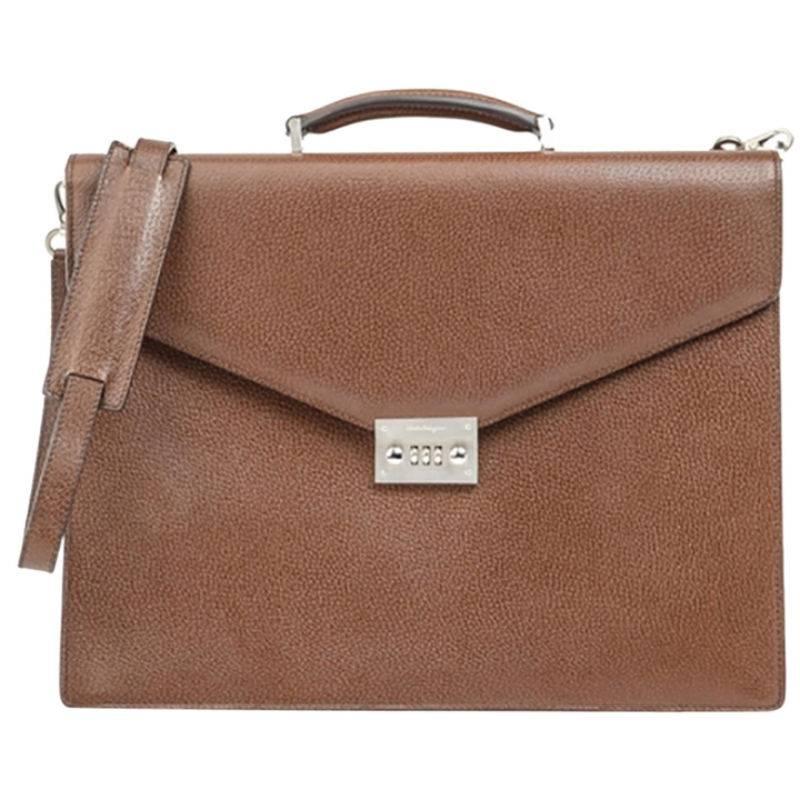 Salvatore Ferragamo Leather Briefcase Shoulder Bag For Sale
