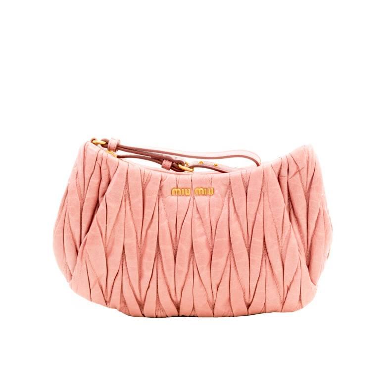  Miu Miu Matelassé Leather Wristlet Clutch Small Bag Pink