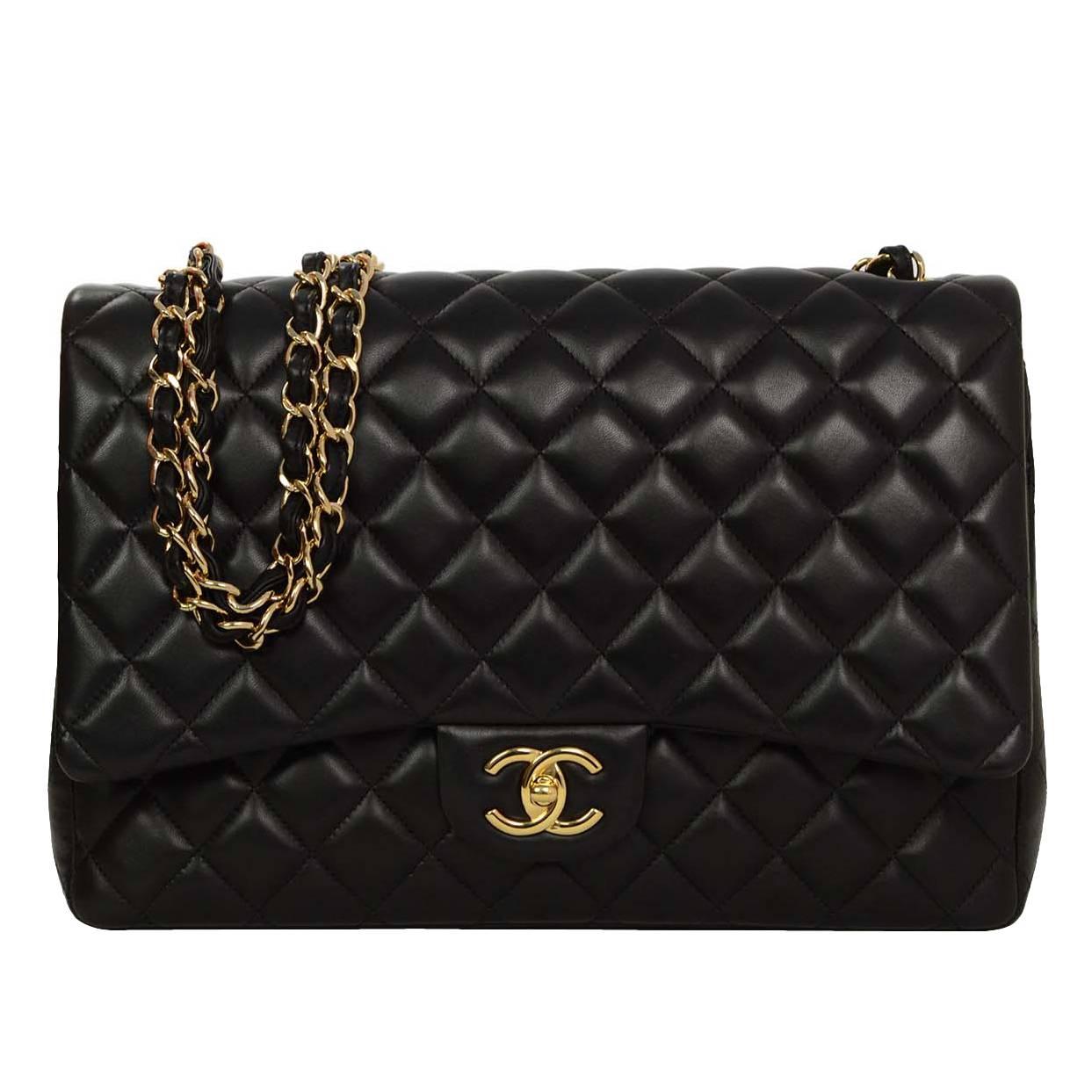 Chanel Black Quilted Lambskin Maxi Classic Double Flap Bag GHW