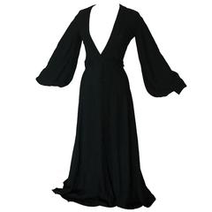 Ossie Clark Quorum Black Open Back Long Dress with Wrap Ties Rare Cuddle 70s S 11