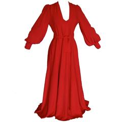 70s Ossie Clark Brilliant Red Dress with Open Back Wrap Tie Belt Rare Cuddle S 5